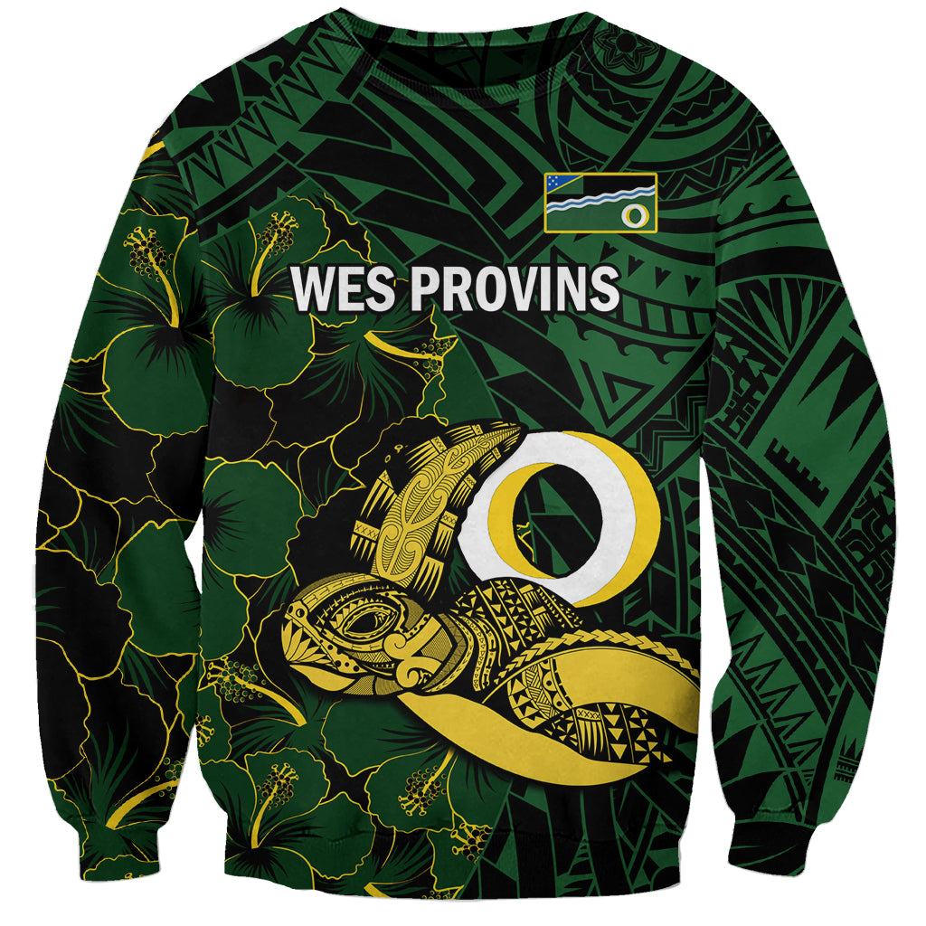 Personalised Solomon Islands Western Province Day Sweatshirt Sea Turtle Mix Polynesian Hibiscus Pattern LT14 Unisex Green - Polynesian Pride