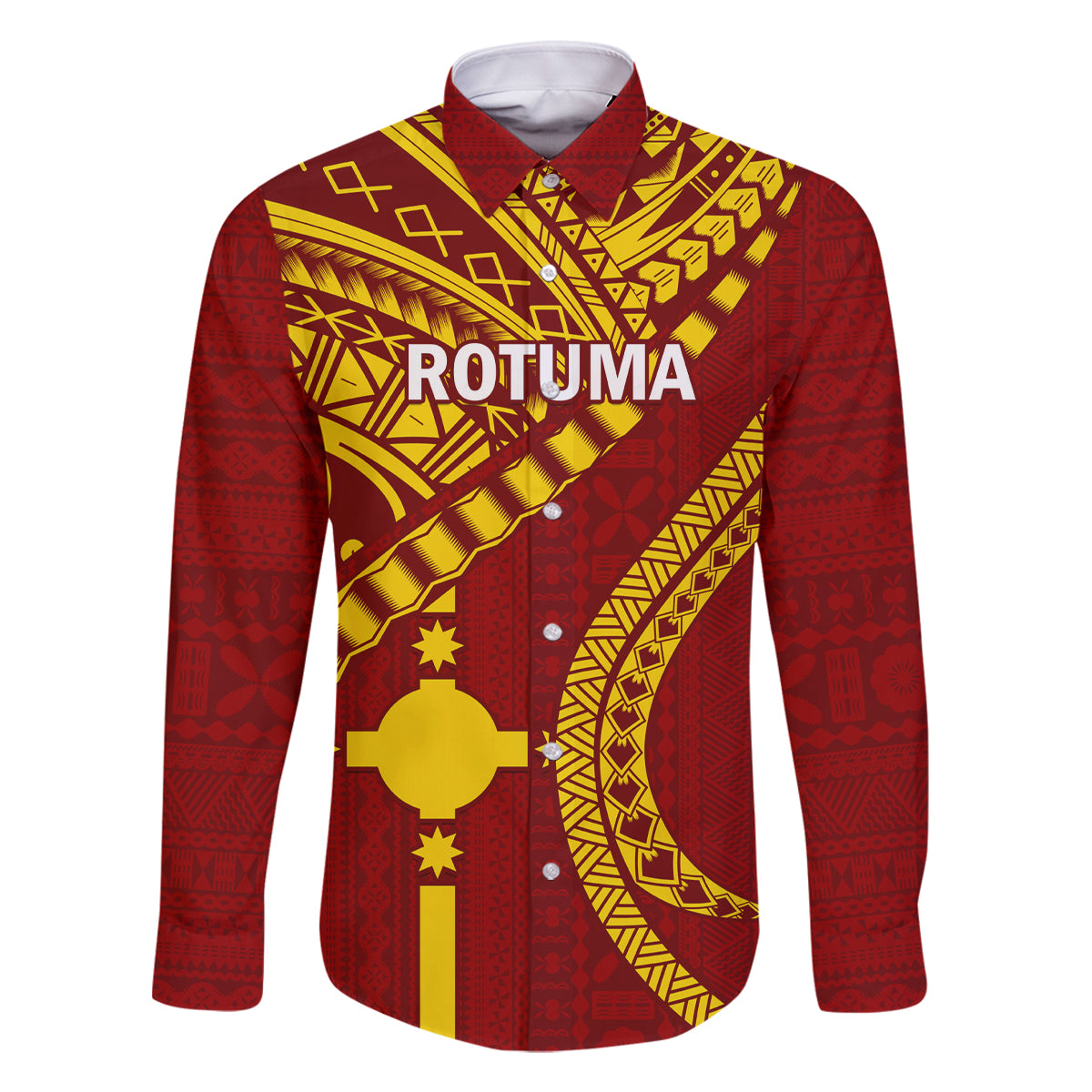 Personalised Fiji Rotuma Family Matching Long Sleeve Bodycon Dress and Hawaiian Shirt Fijian Tapa Pattern LT14 Dad's Shirt - Long Sleeve Maroon - Polynesian Pride