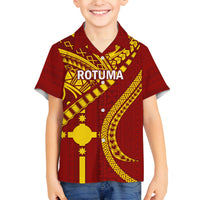 Personalised Fiji Rotuma Family Matching Puletasi Dress and Hawaiian Shirt Fijian Tapa Pattern LT14 Son's Shirt Maroon - Polynesian Pride