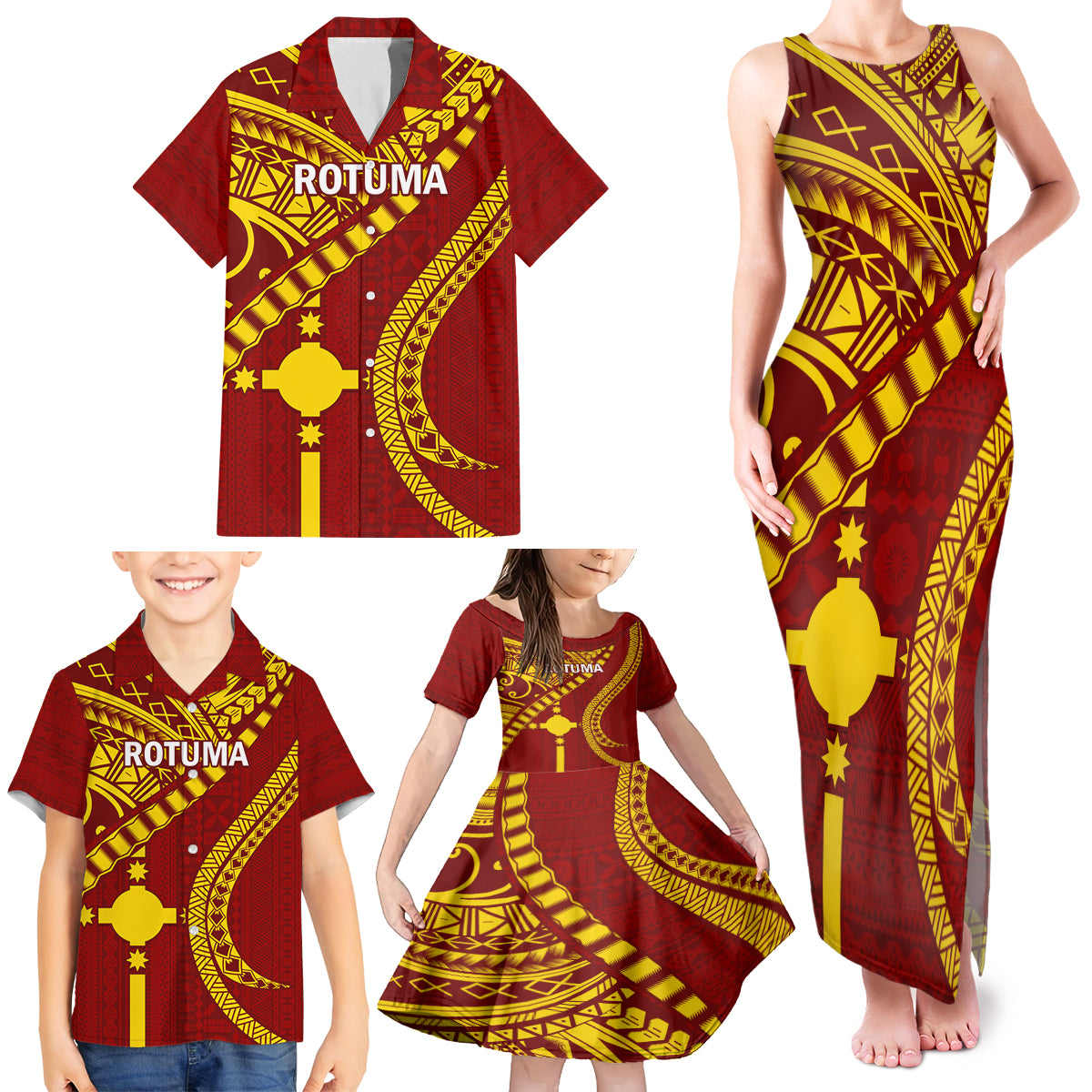 Personalised Fiji Rotuma Family Matching Tank Maxi Dress and Hawaiian Shirt Fijian Tapa Pattern LT14 - Polynesian Pride