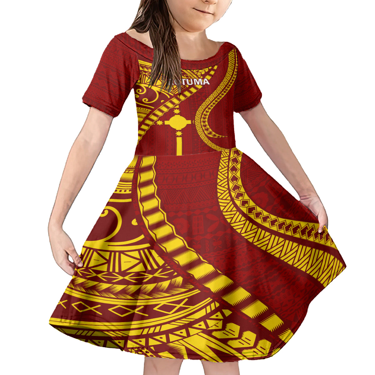 Personalised Fiji Rotuma Kid Short Sleeve Dress Fijian Tapa Pattern LT14 KID Maroon - Polynesian Pride