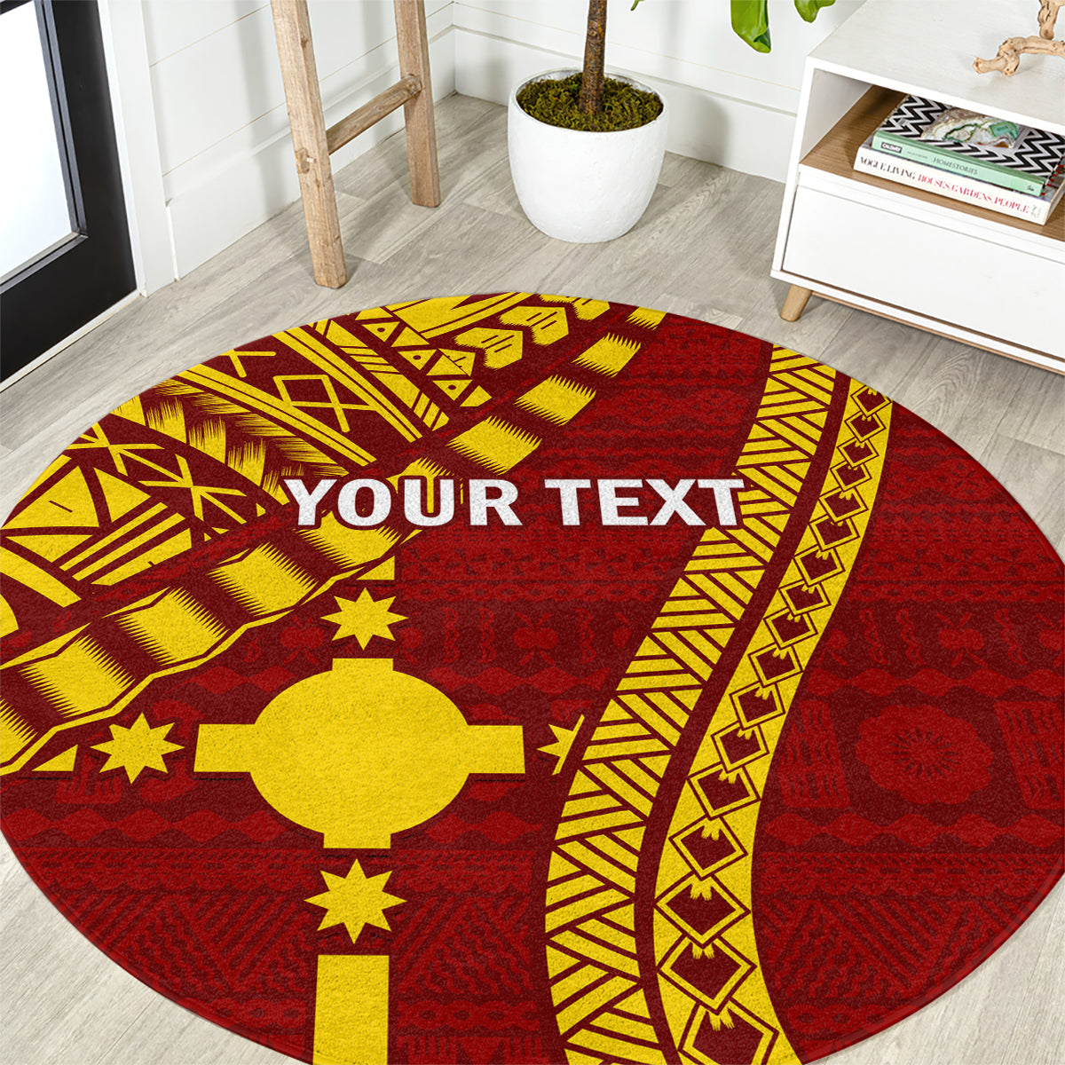 Personalised Fiji Rotuma Round Carpet Fijian Tapa Pattern LT14 Maroon - Polynesian Pride