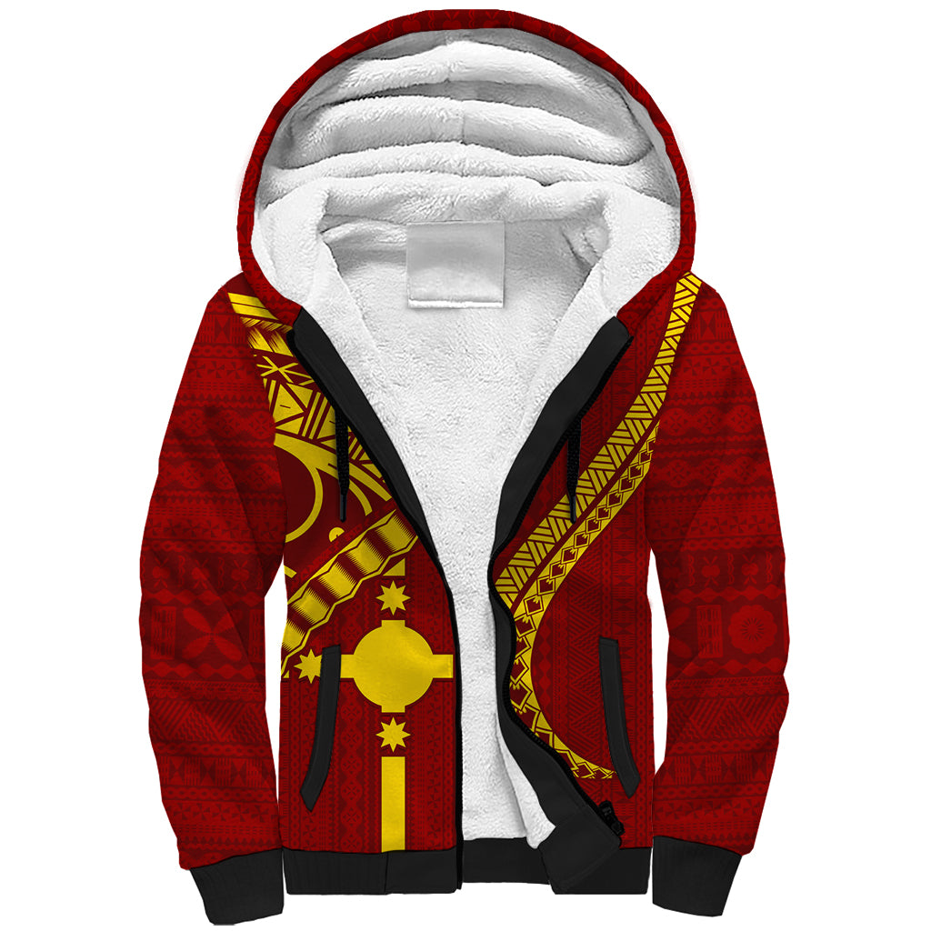 Personalised Fiji Rotuma Sherpa Hoodie Fijian Tapa Pattern LT14 Unisex Maroon - Polynesian Pride