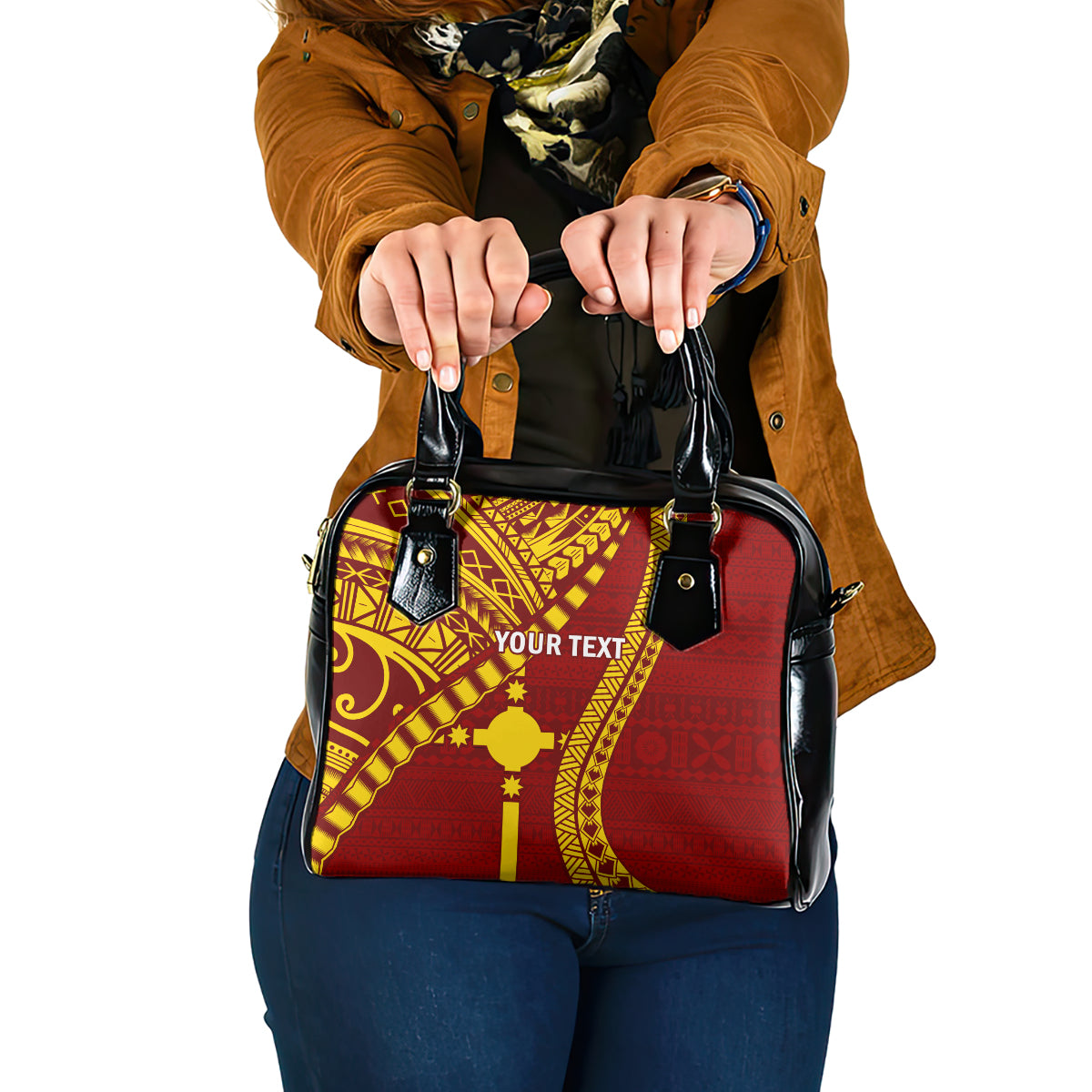 Personalised Fiji Rotuma Shoulder Handbag Fijian Tapa Pattern LT14 One Size Maroon - Polynesian Pride