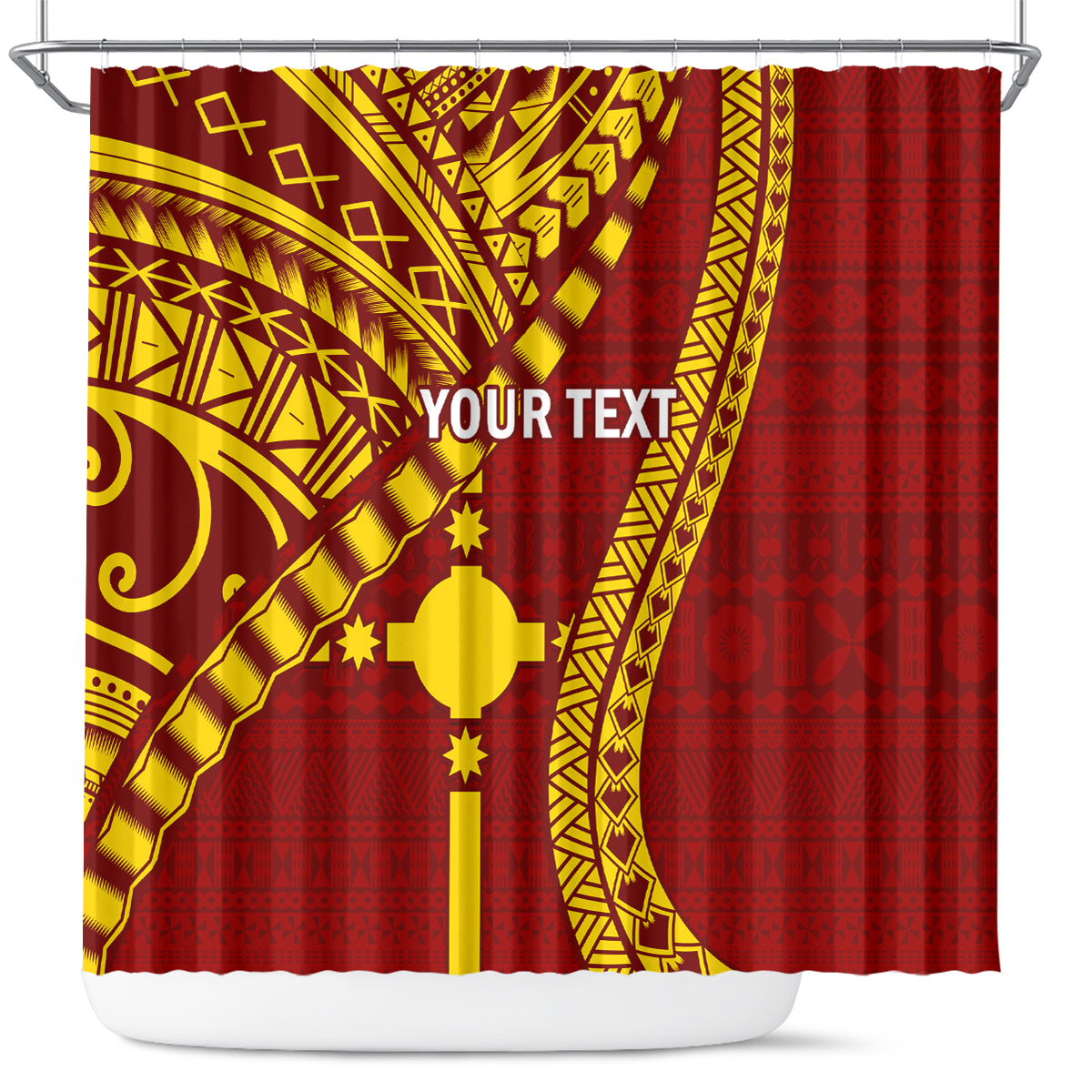 Personalised Fiji Rotuma Shower Curtain Fijian Tapa Pattern LT14 Maroon - Polynesian Pride