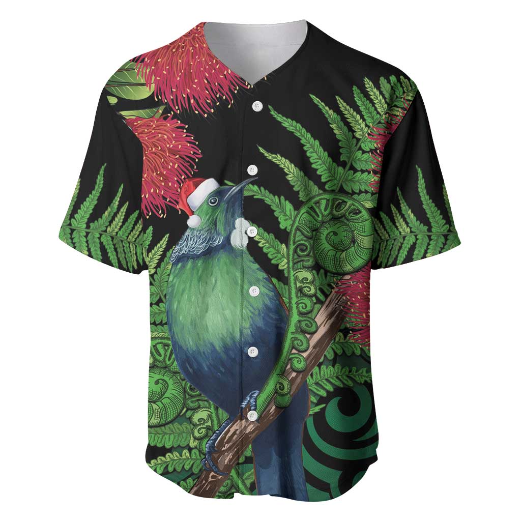 New Zealand Tui Bird Christmas Baseball Jersey Maori Fern Mix Pohotukawa