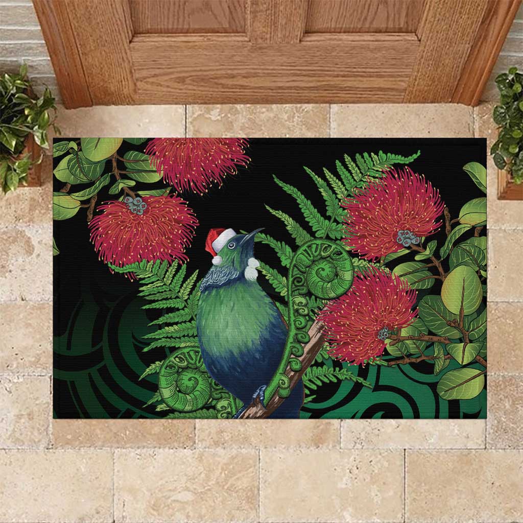 New Zealand Tui Bird Christmas Rubber Doormat Maori Fern Mix Pohotukawa