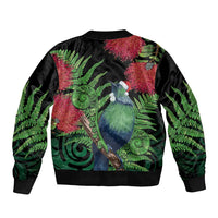 New Zealand Tui Bird Christmas Sleeve Zip Bomber Jacket Maori Fern Mix Pohotukawa LT14 - Polynesian Pride