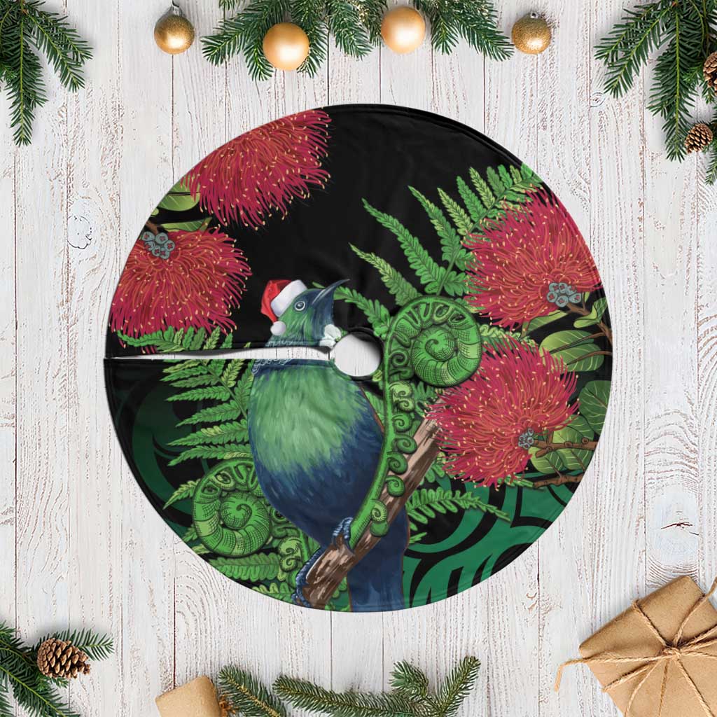 New Zealand Tui Bird Christmas Tree Skirt Maori Fern Mix Pohotukawa