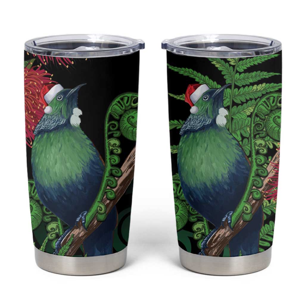 New Zealand Tui Bird Christmas Tumbler Cup Maori Fern Mix Pohotukawa