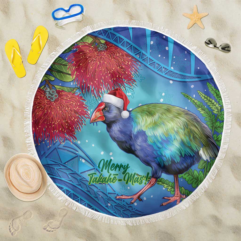 New Zealand Takahe Christmas Beach Blanket Maori Fern Mix Pohotukawa