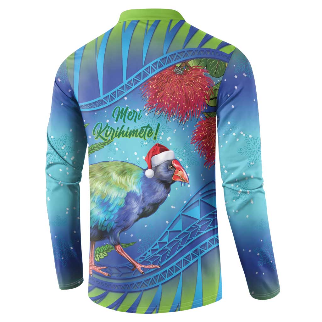 New Zealand Takahe Christmas Button Sweatshirt Maori Fern Mix Pohotukawa LT14 - Polynesian Pride