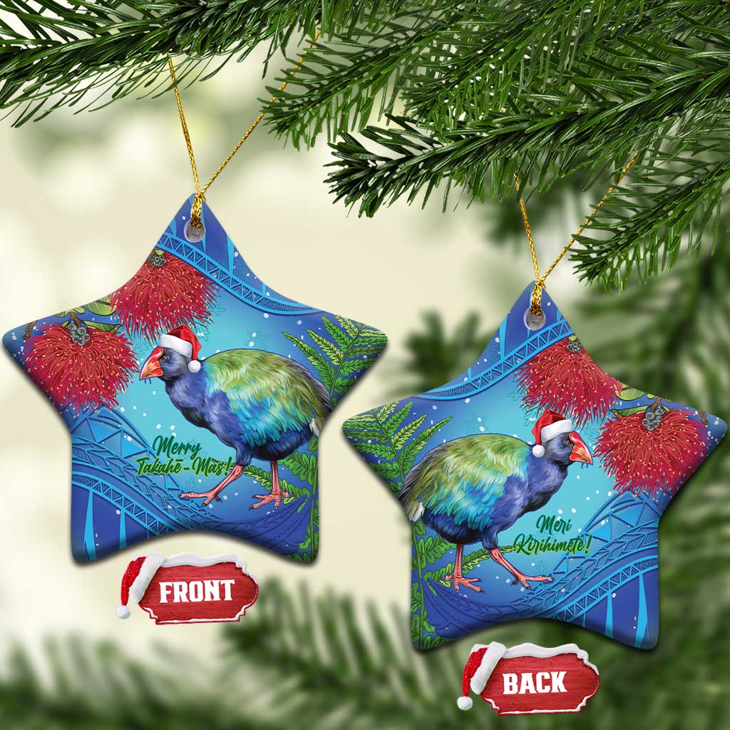 New Zealand Takahe Christmas Ceramic Ornament Maori Fern Mix Pohotukawa LT14 Star Blue - Polynesian Pride