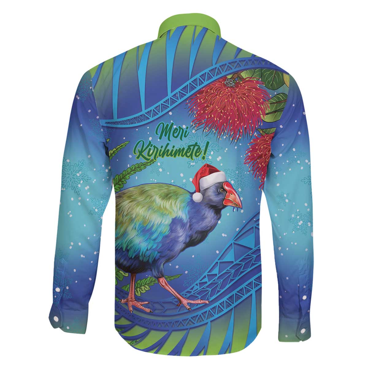 New Zealand Takahe Christmas Family Matching Off The Shoulder Long Sleeve Dress and Hawaiian Shirt Maori Fern Mix Pohotukawa