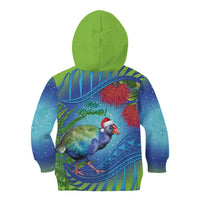 New Zealand Takahe Christmas Kid Hoodie Maori Fern Mix Pohotukawa