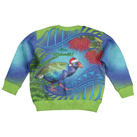 New Zealand Takahe Christmas Kid Ugly Christmas Sweater Maori Fern Mix Pohotukawa LT14 - Polynesian Pride
