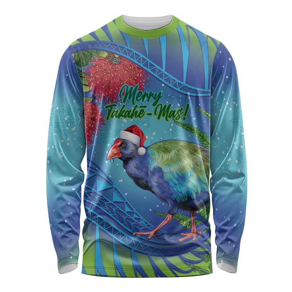 New Zealand Takahe Christmas Long Sleeve Shirt Maori Fern Mix Pohotukawa