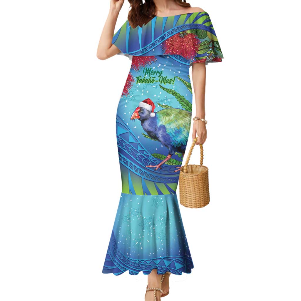 New Zealand Takahe Christmas Mermaid Dress Maori Fern Mix Pohotukawa