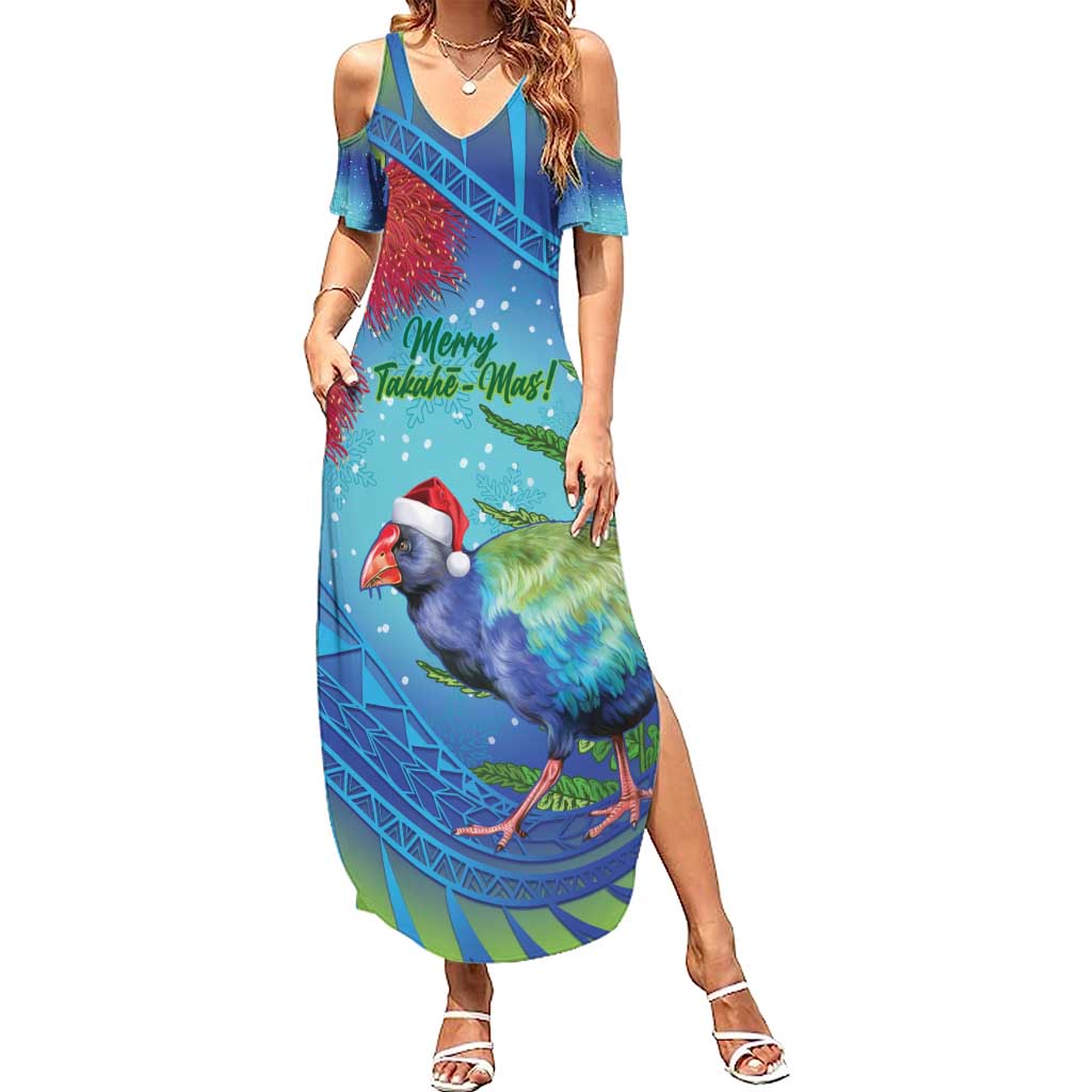 New Zealand Takahe Christmas Summer Maxi Dress Maori Fern Mix Pohotukawa