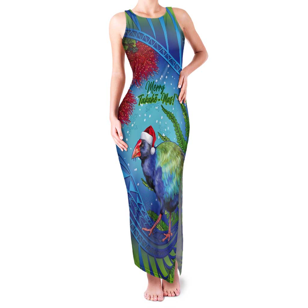 New Zealand Takahe Christmas Tank Maxi Dress Maori Fern Mix Pohotukawa