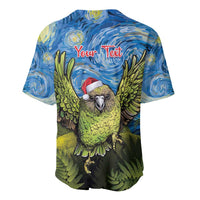 Personalised Jumping Kakapo Christmas Baseball Jersey New Zealand Fern - Starry Night Style LT14 - Polynesian Pride