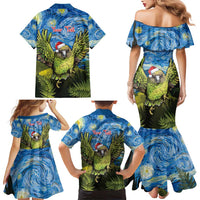 Personalised Jumping Kakapo Christmas Family Matching Mermaid Dress and Hawaiian Shirt New Zealand Fern - Starry Night Style LT14 - Polynesian Pride