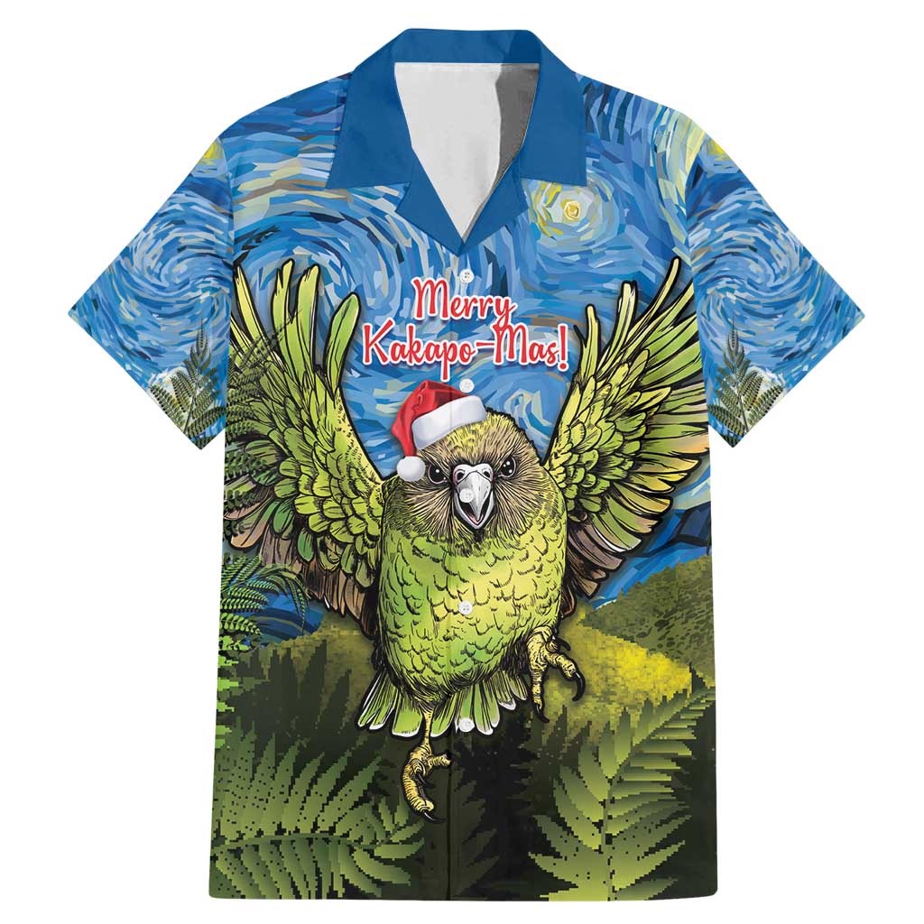 Personalised Jumping Kakapo Christmas Family Matching Mermaid Dress and Hawaiian Shirt New Zealand Fern - Starry Night Style LT14 Dad's Shirt - Short Sleeve Green - Polynesian Pride