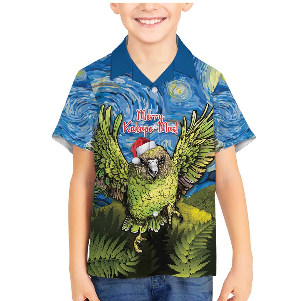Personalised Jumping Kakapo Christmas Family Matching Mermaid Dress and Hawaiian Shirt New Zealand Fern - Starry Night Style LT14 Son's Shirt Green - Polynesian Pride