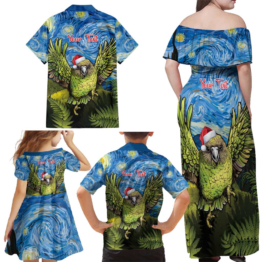 Personalised Jumping Kakapo Christmas Family Matching Off Shoulder Maxi Dress and Hawaiian Shirt New Zealand Fern - Starry Night Style LT14 - Polynesian Pride