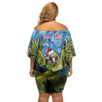 Personalised Jumping Kakapo Christmas Family Matching Off Shoulder Short Dress and Hawaiian Shirt New Zealand Fern - Starry Night Style LT14 - Polynesian Pride