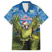 Personalised Jumping Kakapo Christmas Family Matching Puletasi and Hawaiian Shirt New Zealand Fern - Starry Night Style LT14 Dad's Shirt - Short Sleeve Green - Polynesian Pride