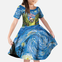 Personalised Jumping Kakapo Christmas Family Matching Short Sleeve Bodycon Dress and Hawaiian Shirt New Zealand Fern - Starry Night Style LT14 Daughter's Dress Green - Polynesian Pride