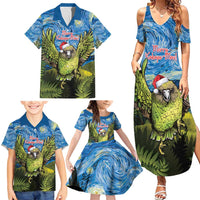Personalised Jumping Kakapo Christmas Family Matching Summer Maxi Dress and Hawaiian Shirt New Zealand Fern - Starry Night Style LT14 - Polynesian Pride