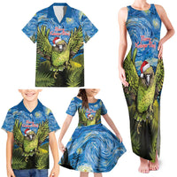 Personalised Jumping Kakapo Christmas Family Matching Tank Maxi Dress and Hawaiian Shirt New Zealand Fern - Starry Night Style LT14 - Polynesian Pride