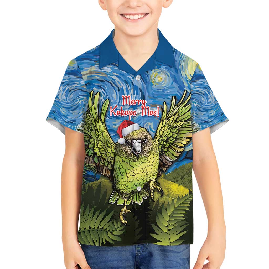 Personalised Jumping Kakapo Christmas Family Matching Tank Maxi Dress and Hawaiian Shirt New Zealand Fern - Starry Night Style LT14 Son's Shirt Green - Polynesian Pride