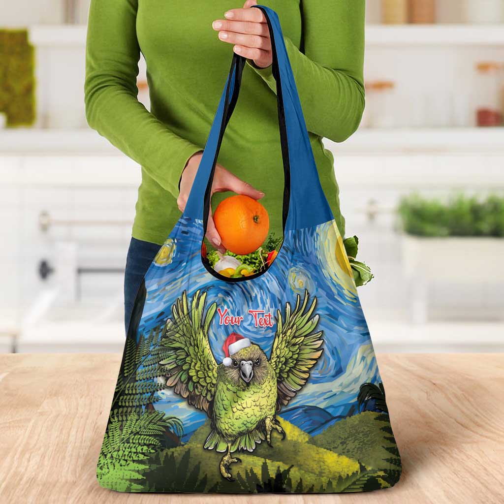 Personalised Jumping Kakapo Christmas Grocery Bag New Zealand Fern - Starry Night Style