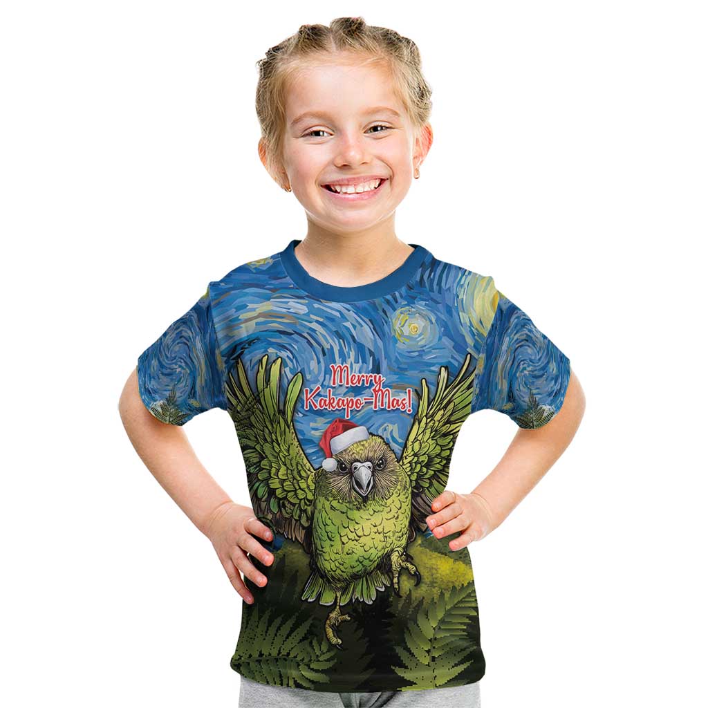 Personalised Jumping Kakapo Christmas Kid T Shirt New Zealand Fern - Starry Night Style LT14 Green - Polynesian Pride