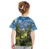 Personalised Jumping Kakapo Christmas Kid T Shirt New Zealand Fern - Starry Night Style LT14 - Polynesian Pride