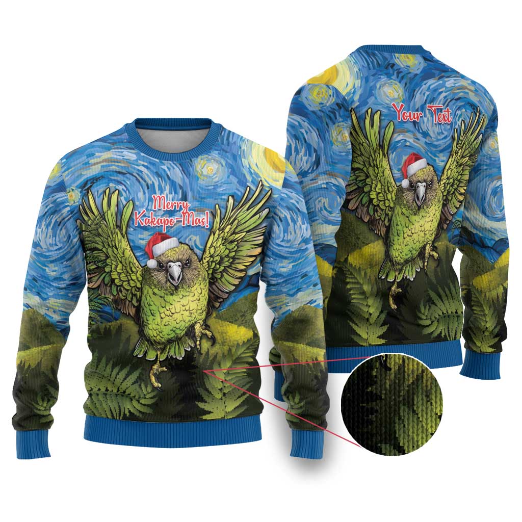 Personalised Jumping Kakapo Christmas Ugly Christmas Sweater New Zealand Fern - Starry Night Style