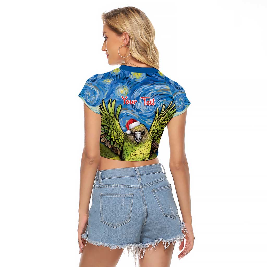 Personalised Jumping Kakapo Christmas Raglan Cropped T Shirt New Zealand Fern - Starry Night Style LT14 - Polynesian Pride