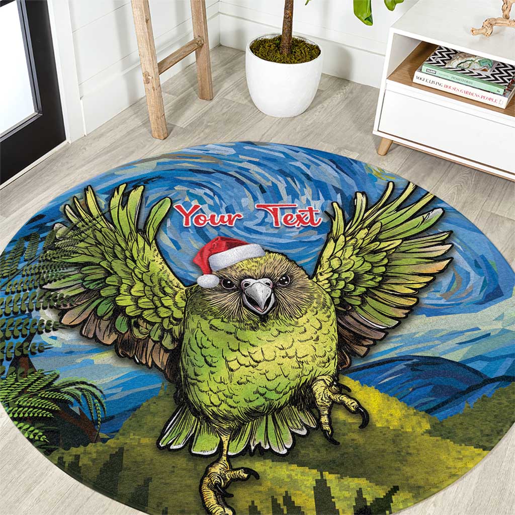 Personalised Jumping Kakapo Christmas Round Carpet New Zealand Fern - Starry Night Style