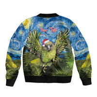 Personalised Jumping Kakapo Christmas Sleeve Zip Bomber Jacket New Zealand Fern - Starry Night Style LT14 - Polynesian Pride