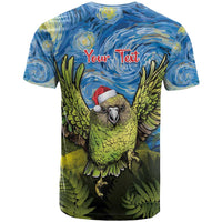 Personalised Jumping Kakapo Christmas T Shirt New Zealand Fern - Starry Night Style LT14 - Polynesian Pride
