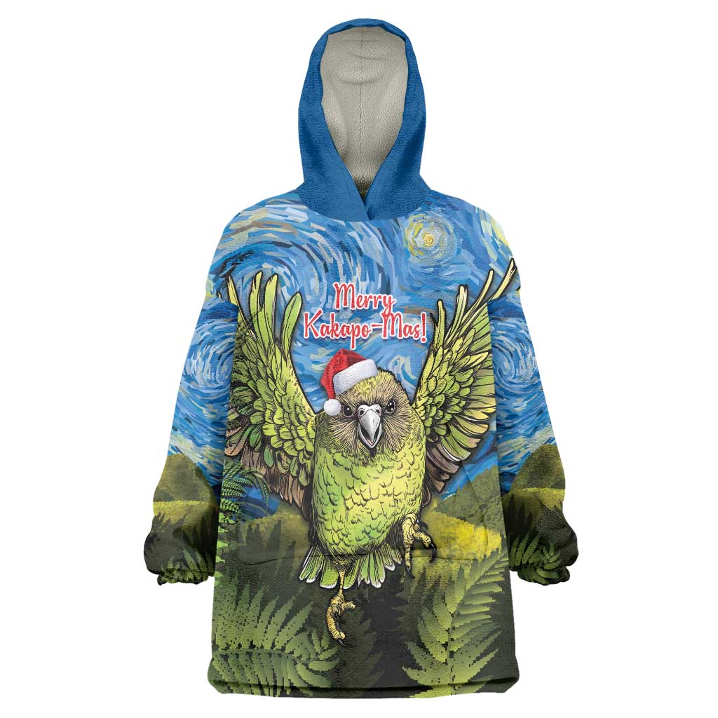 Personalised Jumping Kakapo Christmas Wearable Blanket Hoodie New Zealand Fern - Starry Night Style