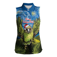 Personalised Jumping Kakapo Christmas Women Sleeveless Polo Shirt New Zealand Fern - Starry Night Style LT14 Female Green - Polynesian Pride