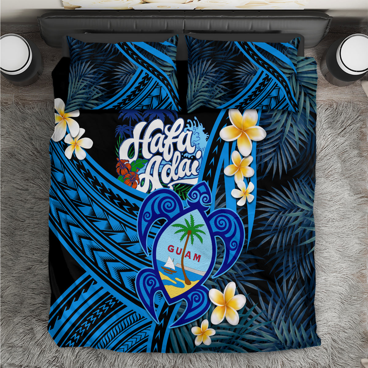 Hafa Adai Guam Bedding Set Guahan Sea Turtle Tropical Style LT14 Blue - Polynesian Pride