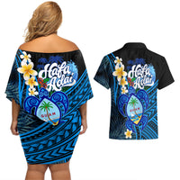 Hafa Adai Guam Couples Matching Off Shoulder Short Dress and Hawaiian Shirt Guahan Sea Turtle Tropical Style LT14 - Polynesian Pride