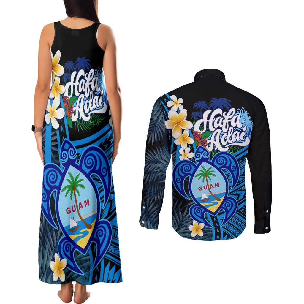 Hafa Adai Guam Couples Matching Tank Maxi Dress and Long Sleeve Button Shirt Guahan Sea Turtle Tropical Style LT14 - Polynesian Pride