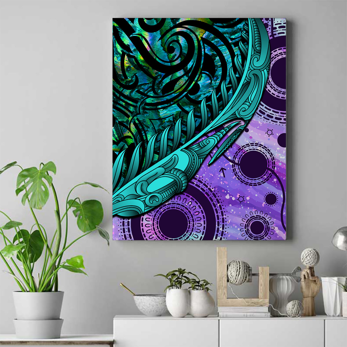 New Zealand Paua Shell With Australia Opal Unique Combine Canvas Wall Art LT14 Green - Polynesian Pride