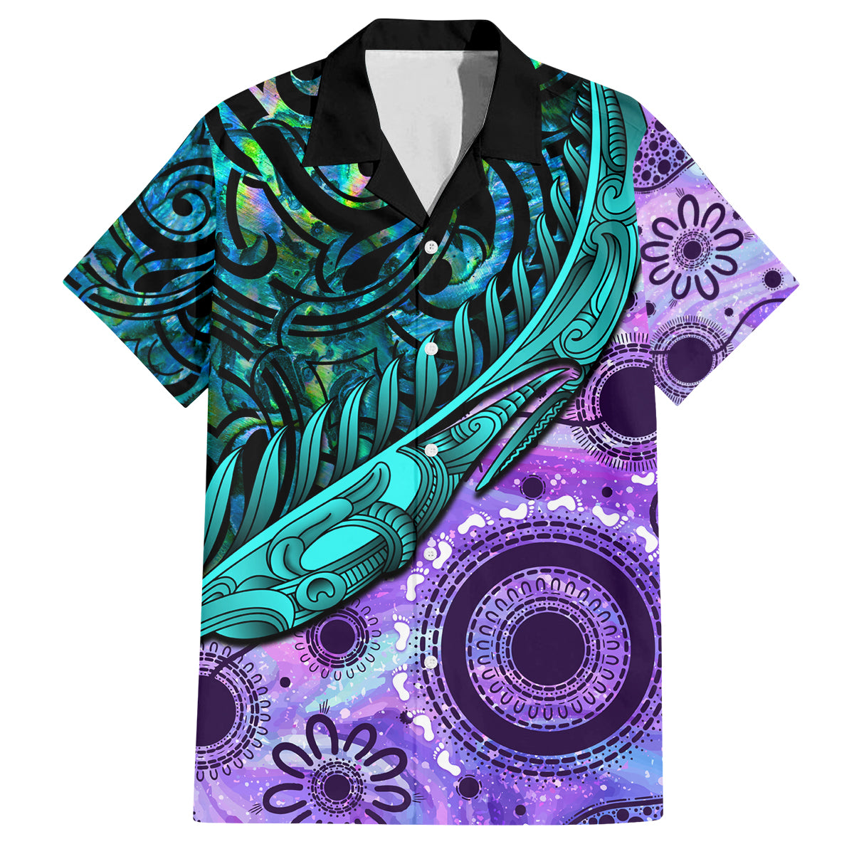 New Zealand Paua Shell With Australia Opal Unique Combine Family Matching Puletasi Dress and Hawaiian Shirt LT14 Dad's Shirt - Short Sleeve Green - Polynesian Pride